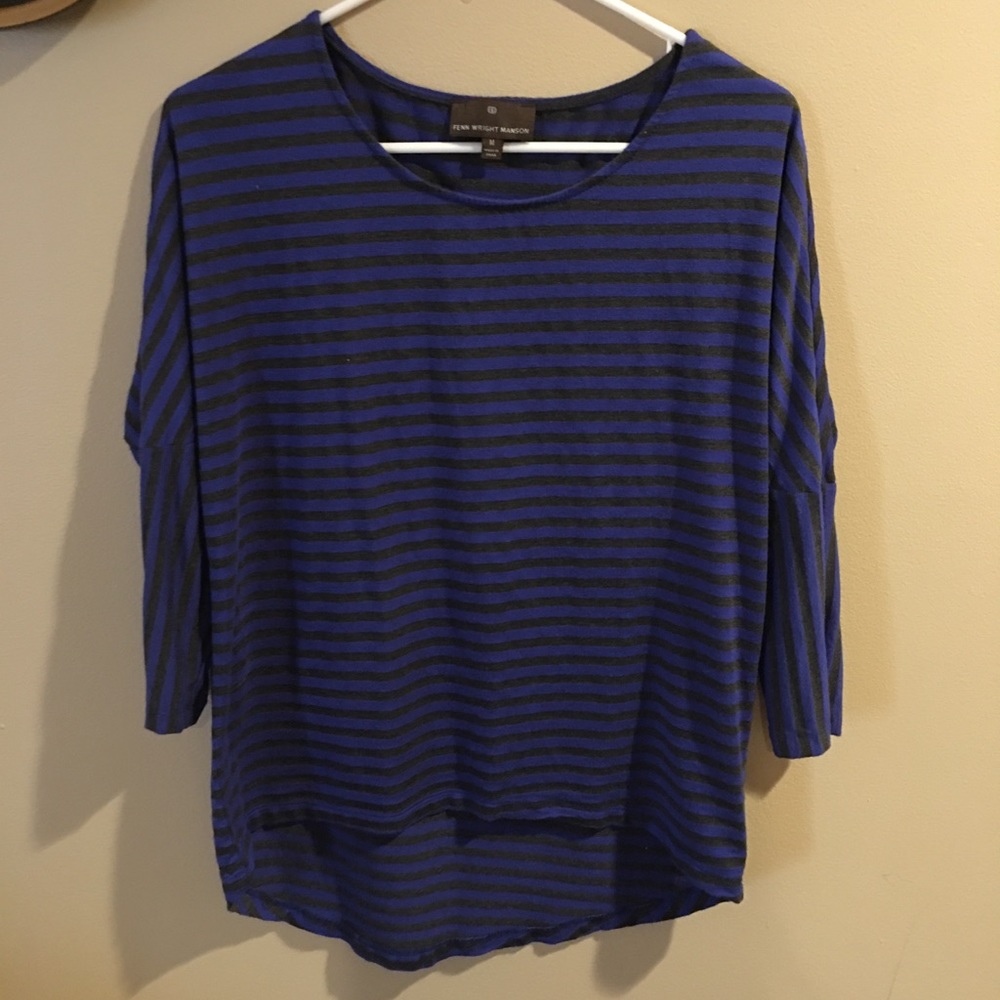 High low three quarter stripped shirt